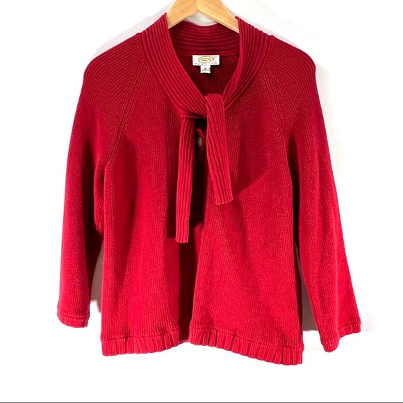 TALBOTS🎄 Cropped Red Sweater with mock turtleneck with tie collar MP - Picture 6 of 13